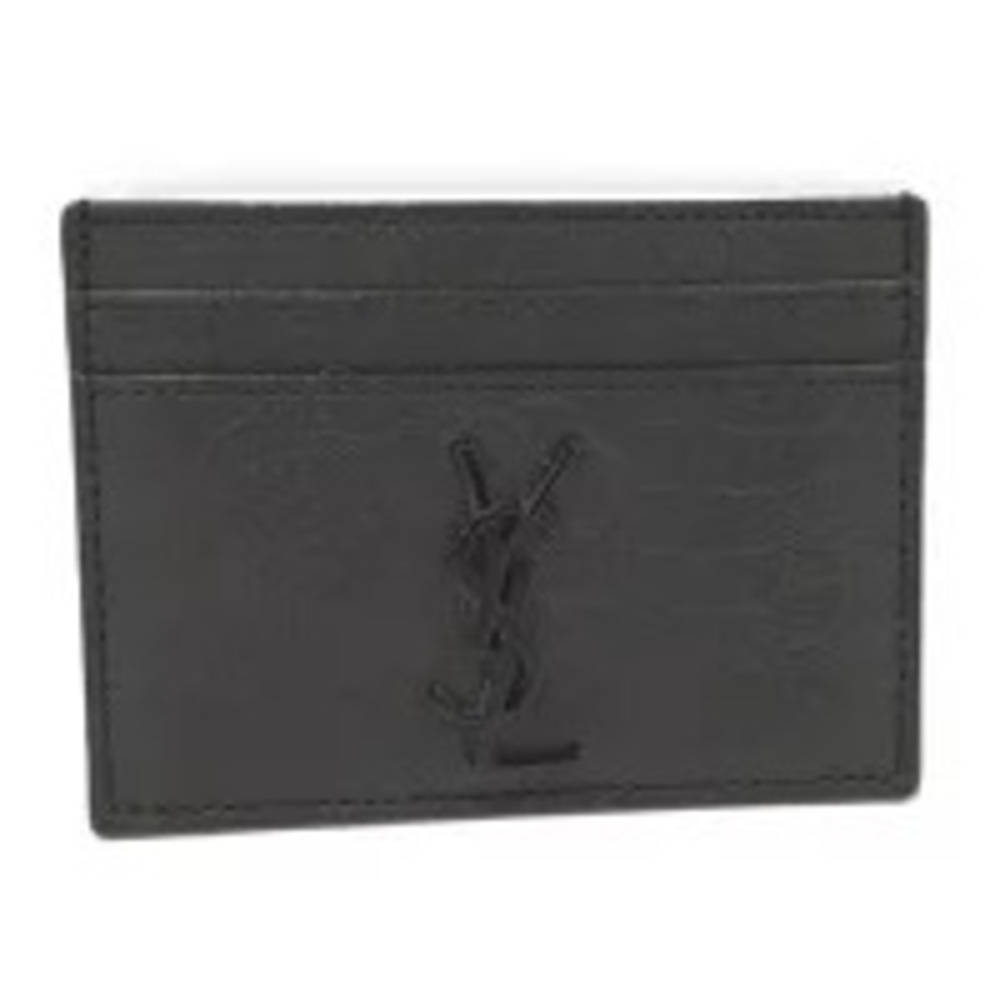 SAINT LAURENT Card Case Wallet YSL Crocodile Leather Black